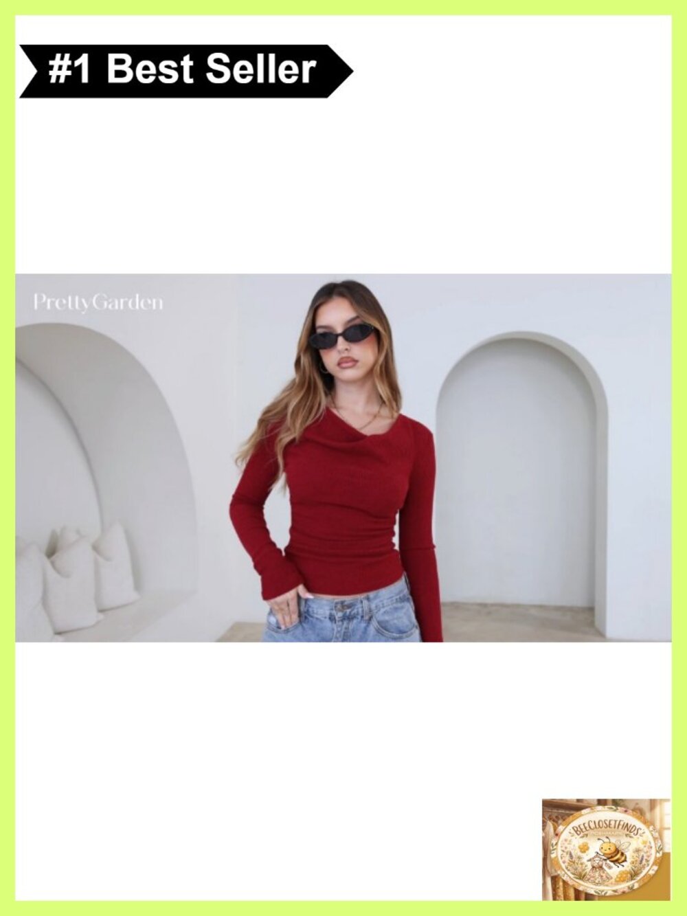 Cowl Neck Ruched Ribbed Knit Long Sleeve Crop Top - Picture 6 of 6